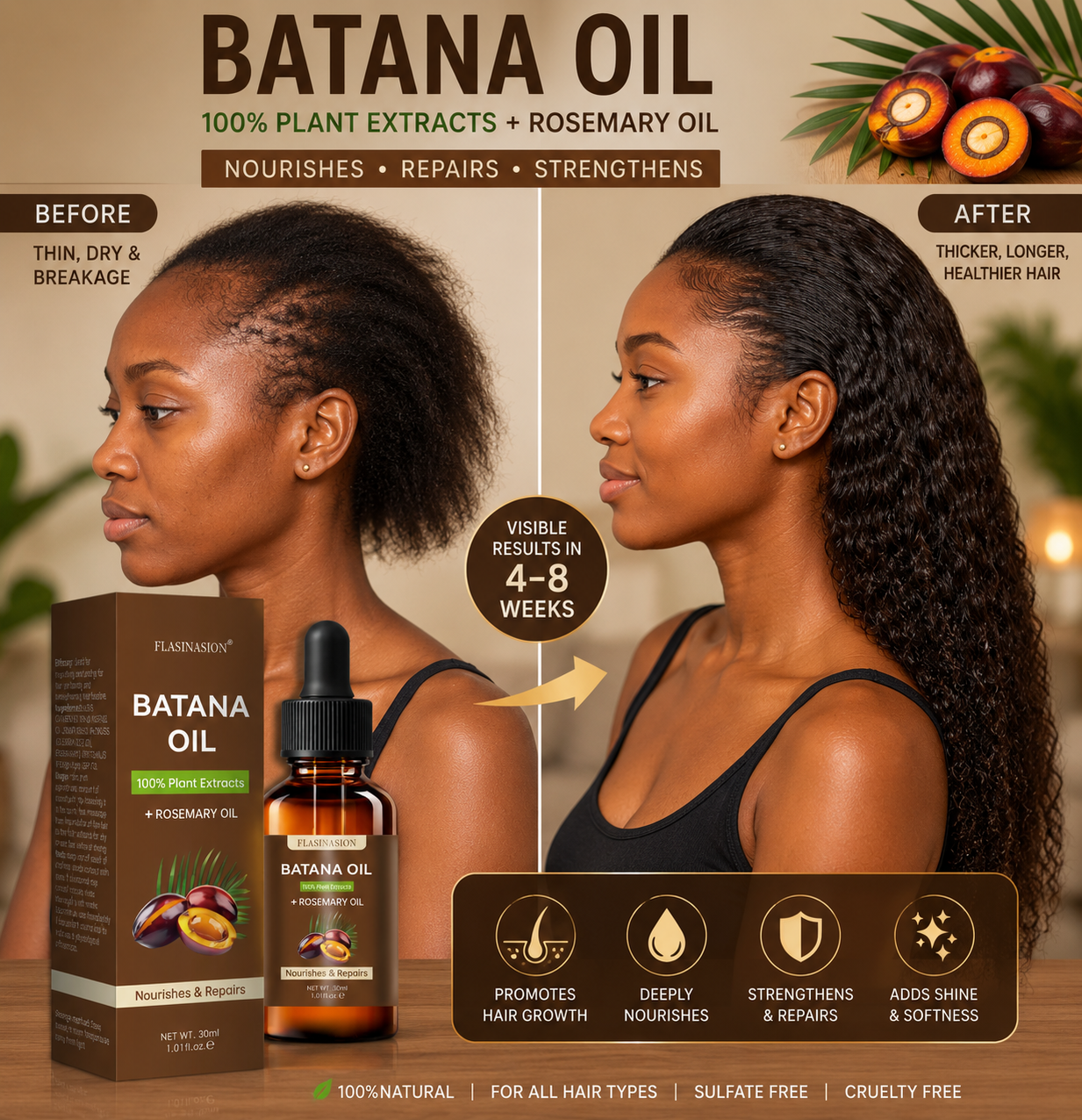 100% Organic Batana Hair Growth Oil with Rosemary 30ml