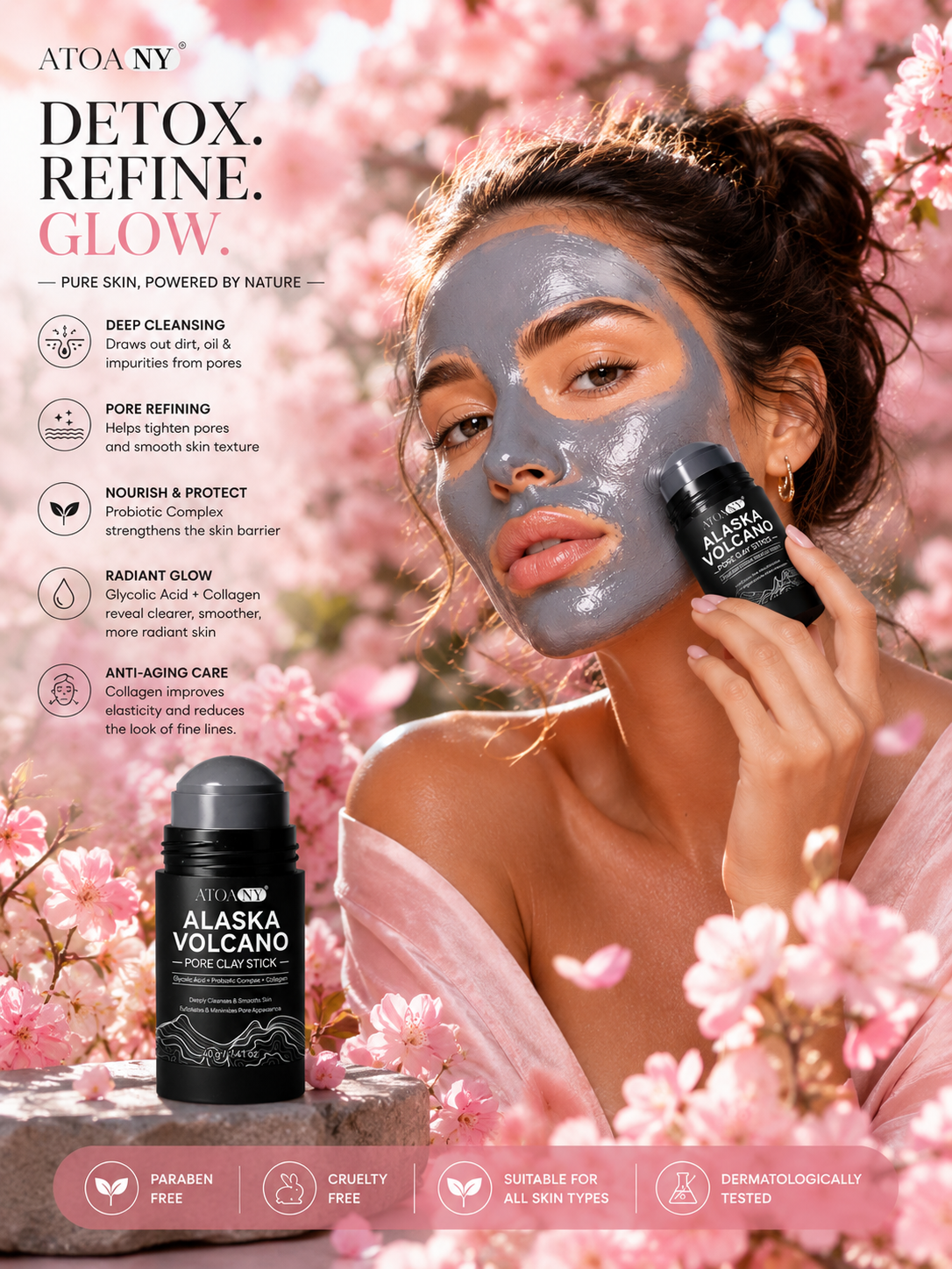 ATOANY Alaska Clay Purifying Facial Mask – Deep Cleansing, Pore Refining & Oil Control (40g)