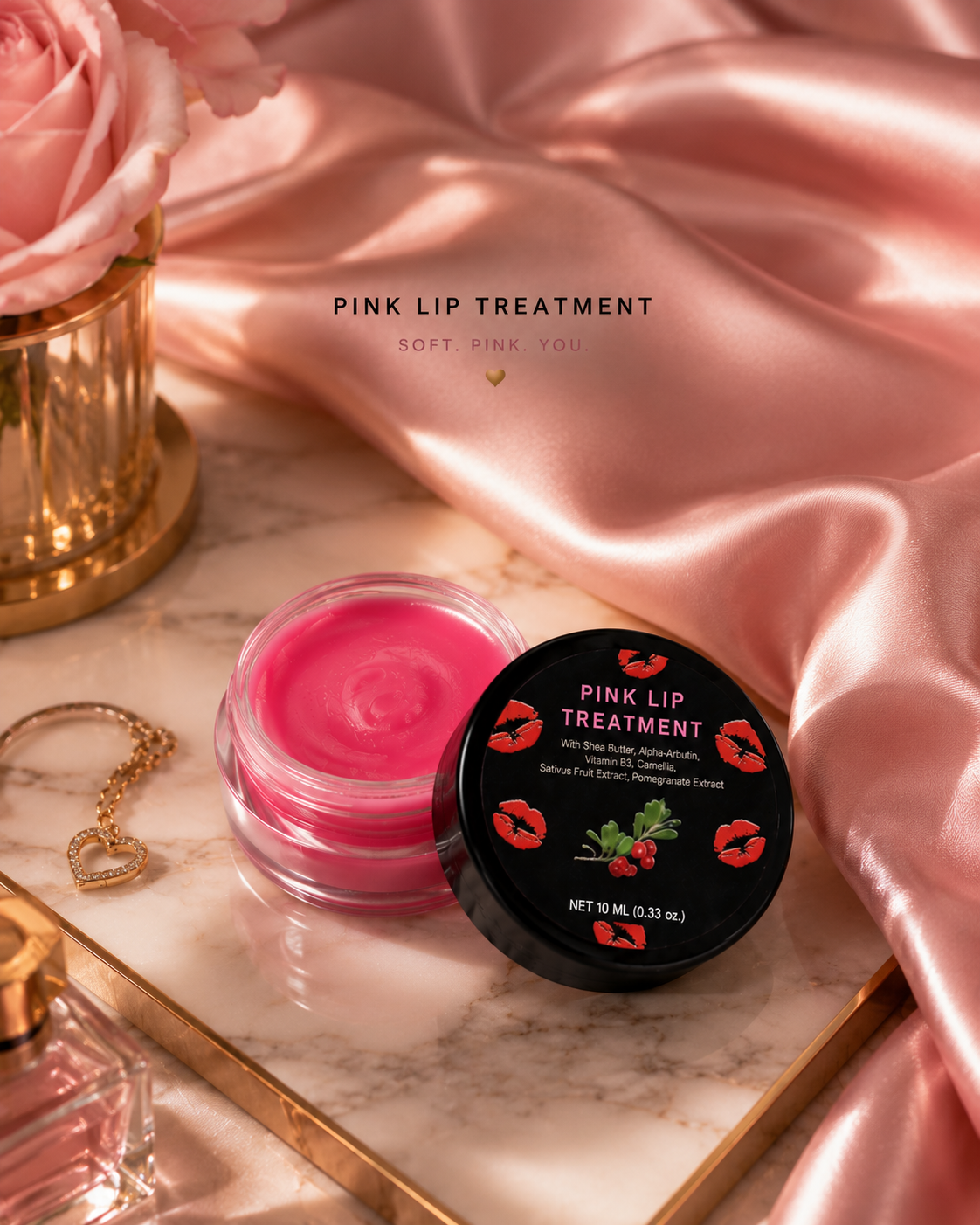 Pink Lip Lightening Treatment Cream with Shea Butter, Alpha-Arbutin & Vitamin B3