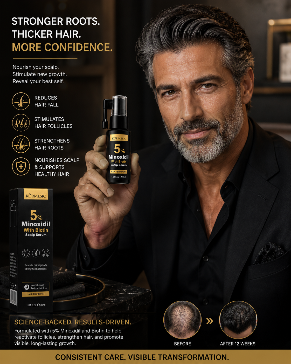 Kormesic 5% Minoxidil With Biotin – Advanced Hair Regrowth Scalp Serum