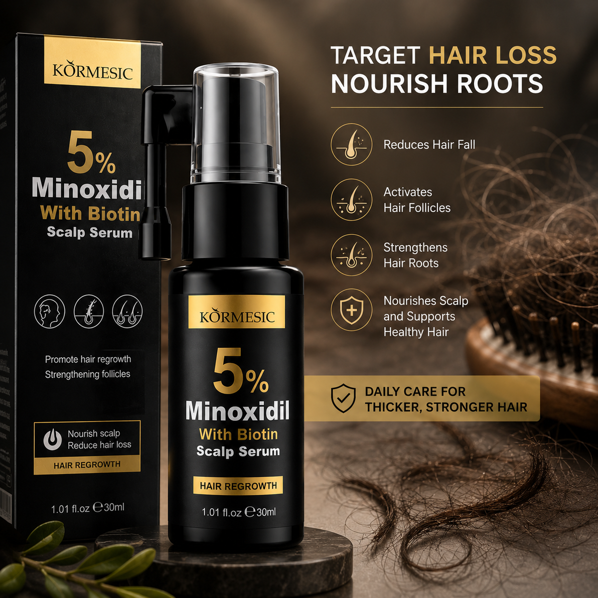 Kormesic 5% Minoxidil With Biotin – Advanced Hair Regrowth Scalp Serum