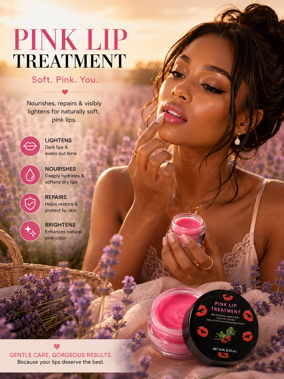 Pink Lip Lightening Treatment Cream with Shea Butter, Alpha-Arbutin & Vitamin B3