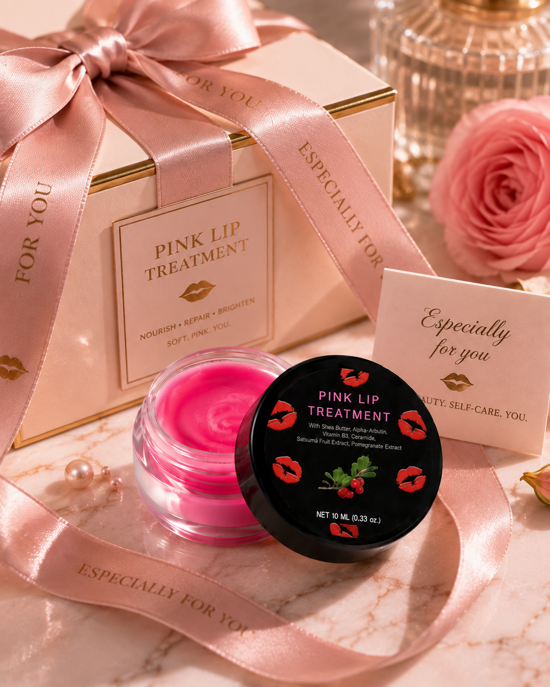 Pink Lip Lightening Treatment Cream with Shea Butter, Alpha-Arbutin & Vitamin B3