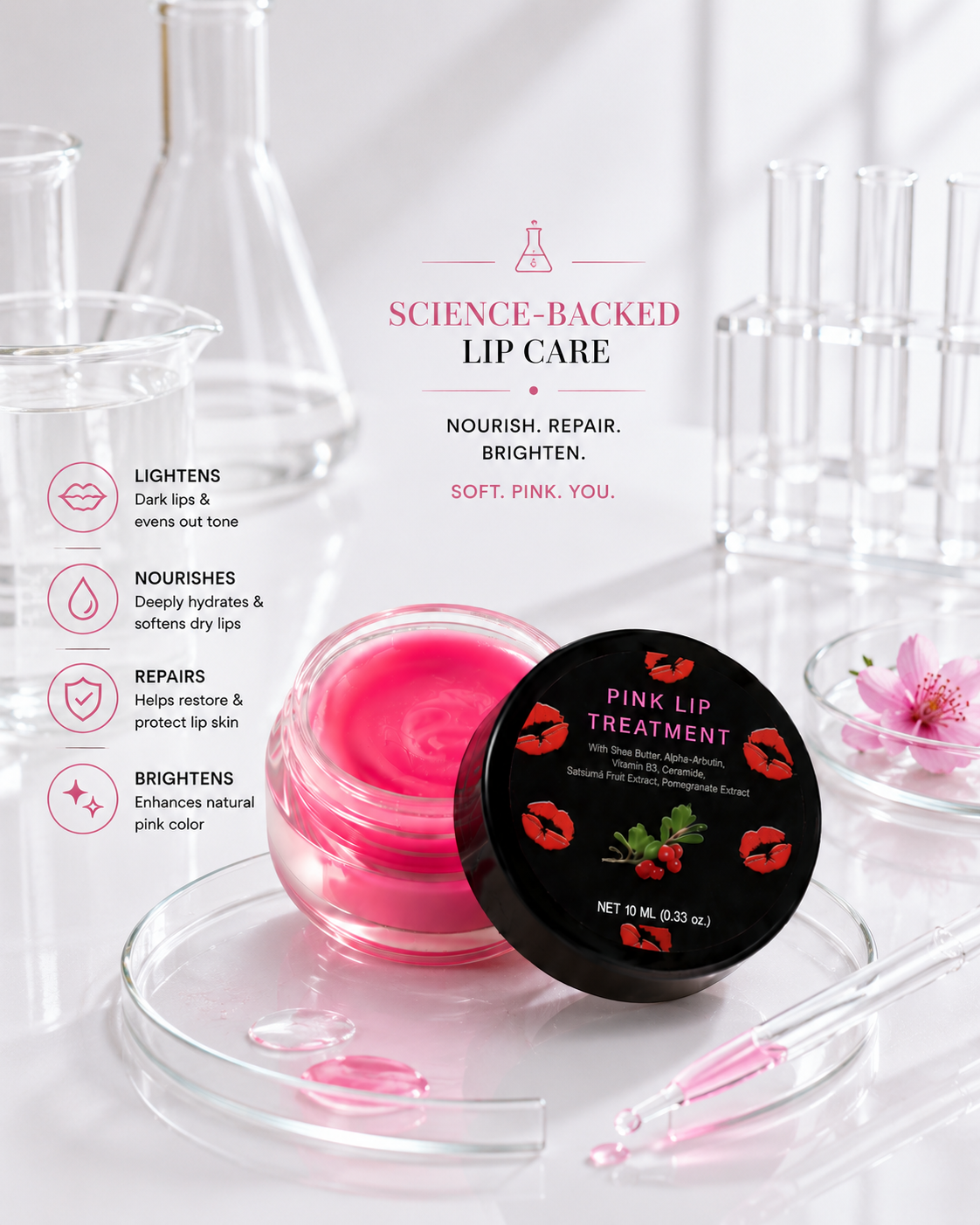 Pink Lip Lightening Treatment Cream with Shea Butter, Alpha-Arbutin & Vitamin B3