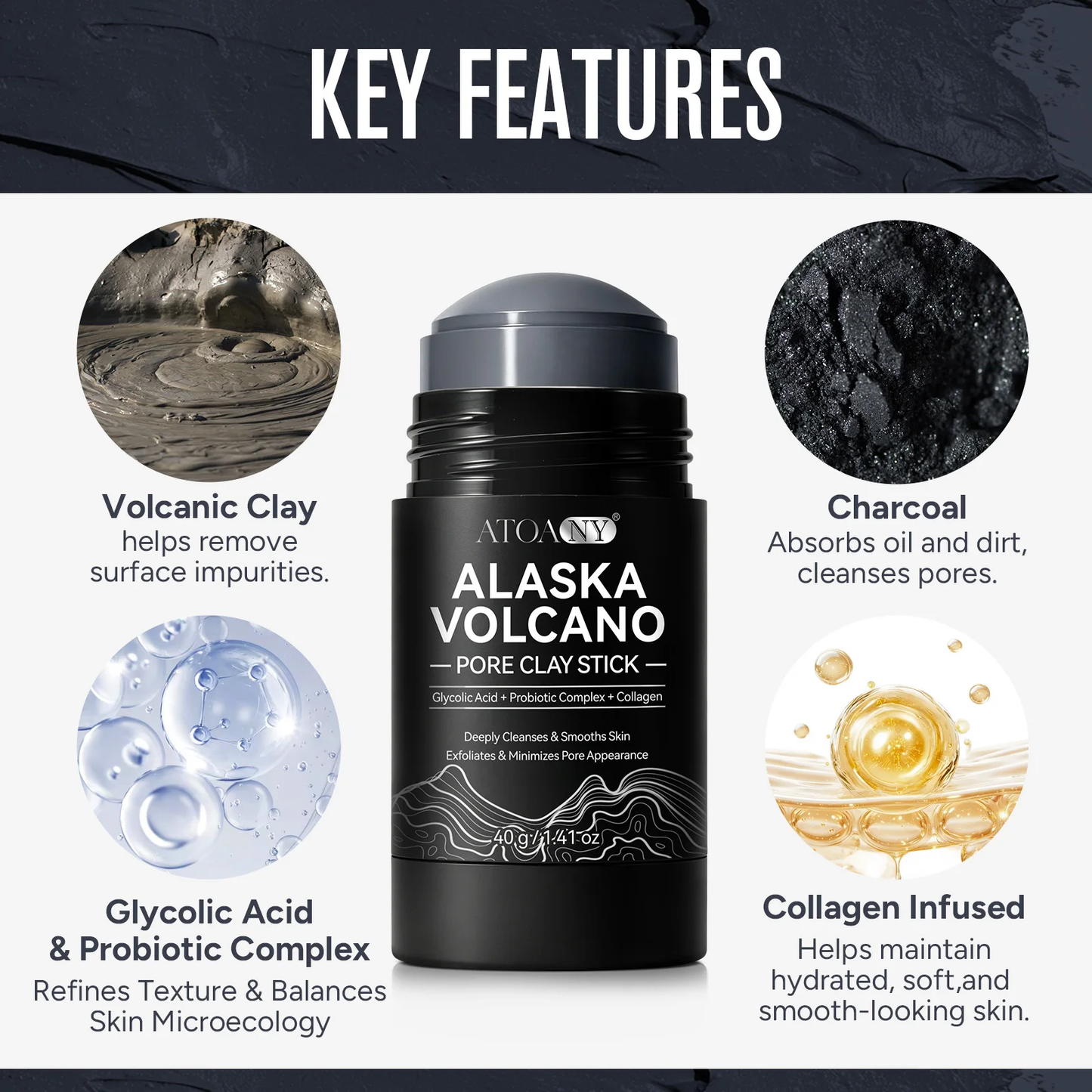 ATOANY Alaska Clay Purifying Facial Mask – Deep Cleansing, Pore Refining & Oil Control (40g)