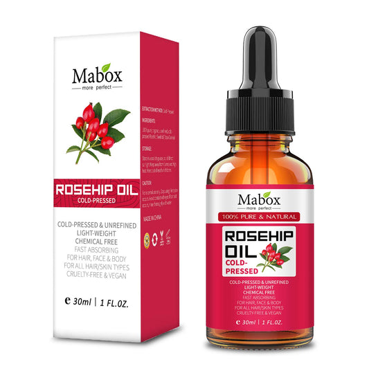 Mabox Organic Rosehip Oil -100% Pure Natural Cold Pressed Rose Seed Oil for Face, Hair, Skin and Nails, Anti-Aging Moisturizer,Reduce Fine Lines, Scars (1 Fl Oz, 30 ml)